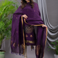 Wine Purple Cotton Linen 2-Piece Set Kurti & Dupatta (UNSTITCHED) - 123