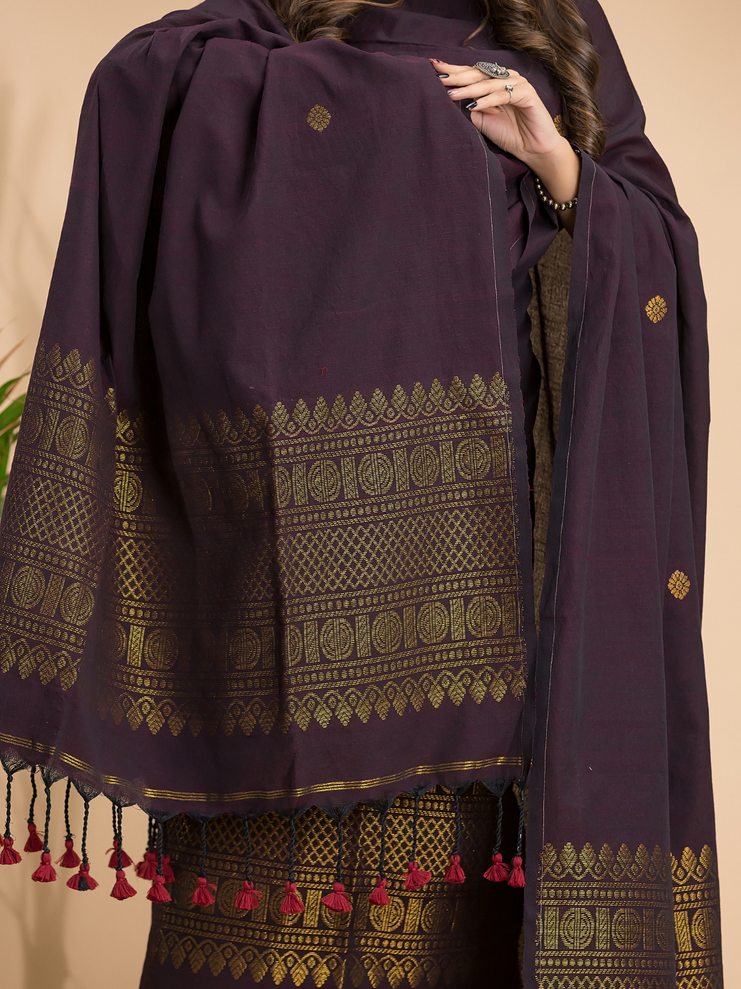 Umber Brown Organic Linen 2-Piece Set Kurti & Dupatta (UNSTITCHED) - 101