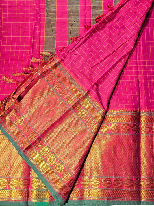 Handloom Narayanpet Cotton Saree | Rani Pink