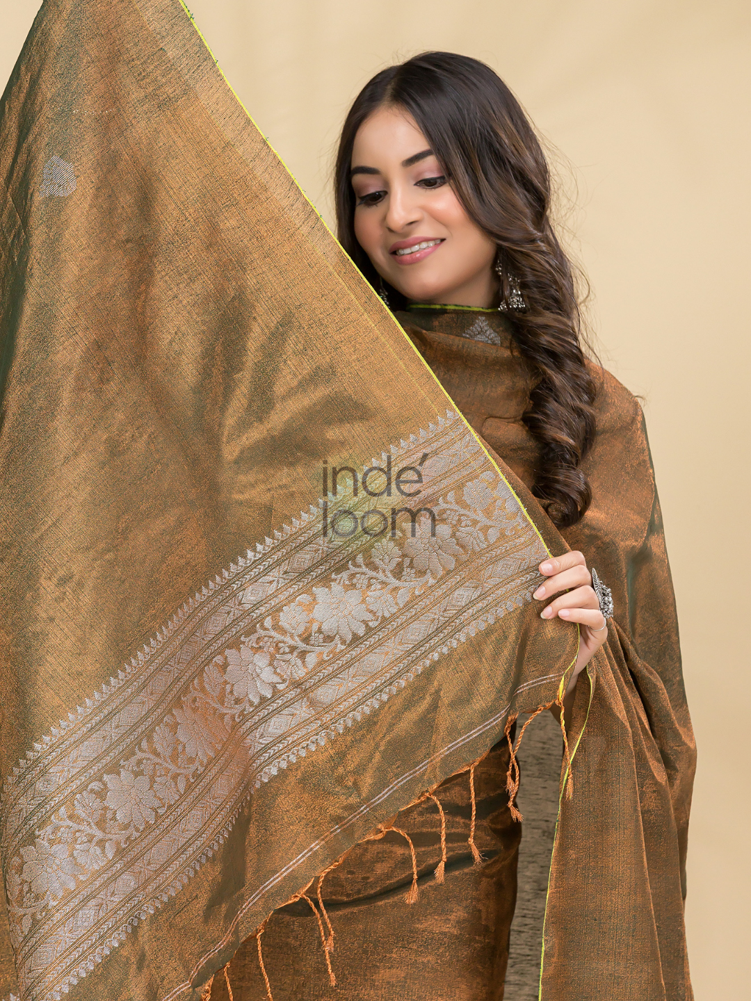 Desert Brown Tissue Linen Silver Zari Jamdani 2-Piece Set Kurti & Dupatta (UNSTITCHED) - 882