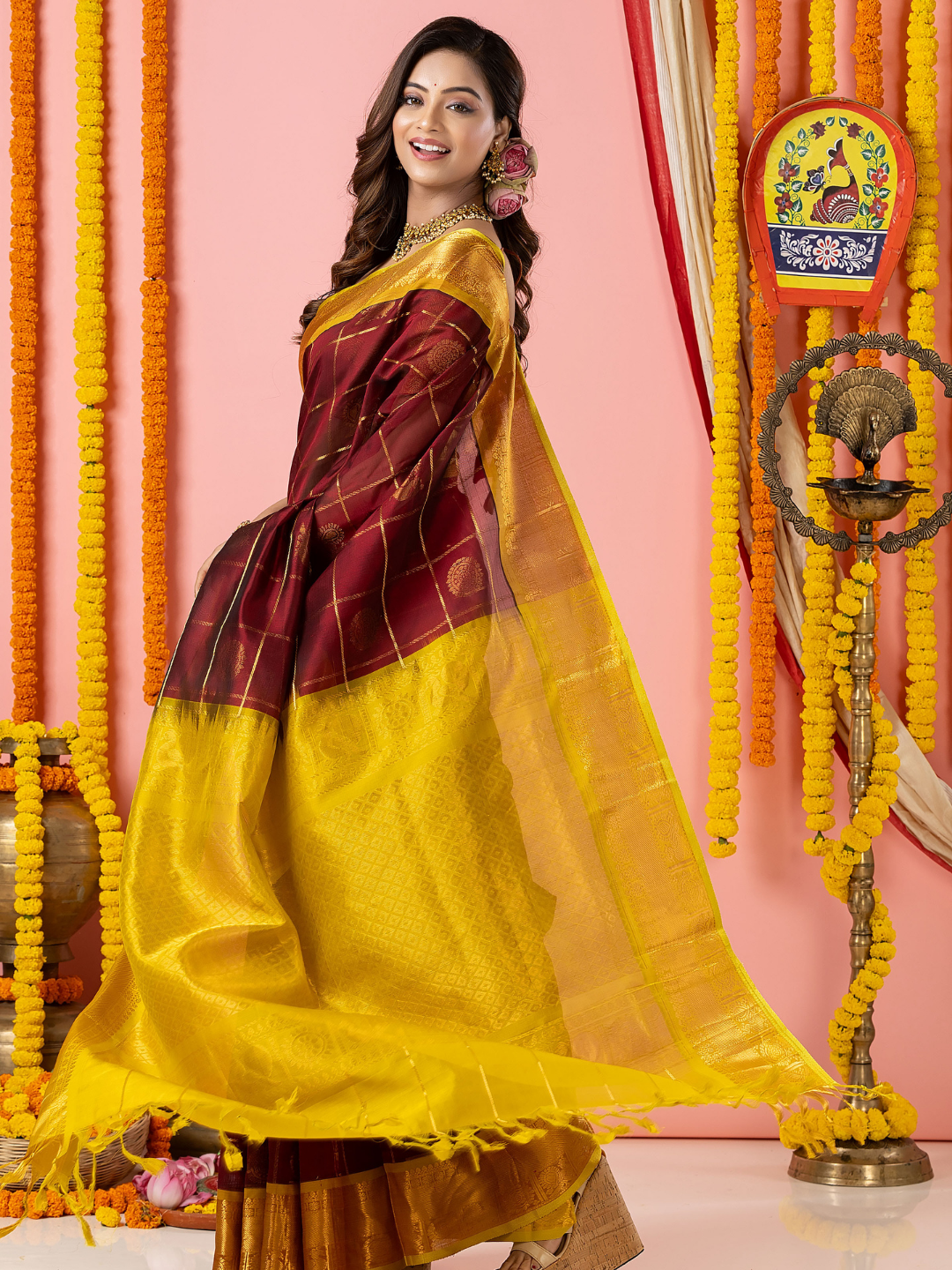 Handloom Korvai Silk Cotton Saree | Deep Maroon