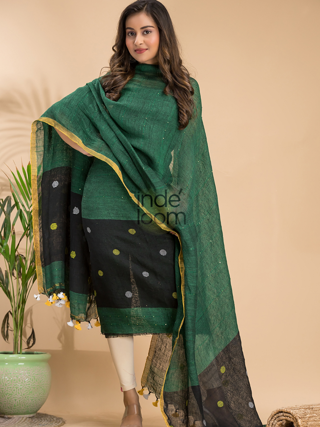 Forest Green Linen X Linen 2-Piece Set Kurti & Dupatta (UNSTITCHED) - 025