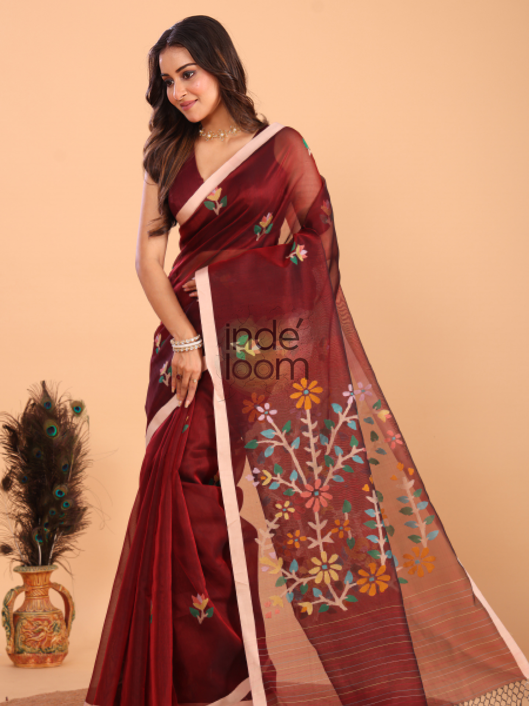 Silk Jamdani Saree With Chestunt Brown - 154