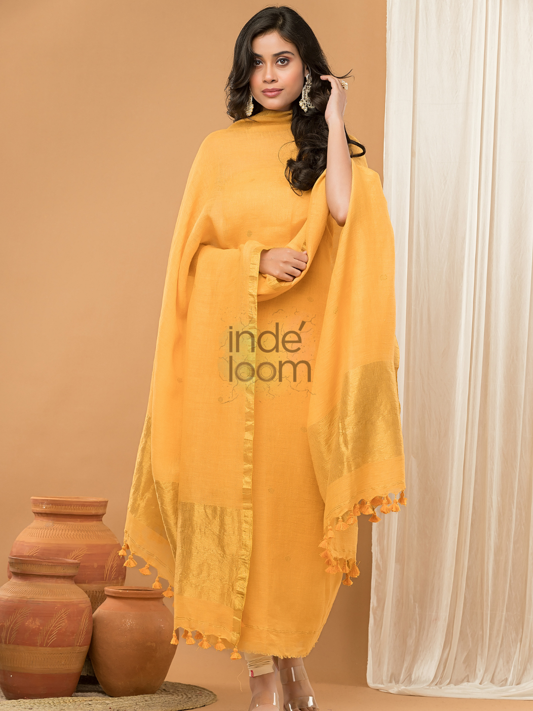 Sunshine Yellow color Jamdani 2-Piece Set Kurti & Dupatta (UNSTITCHED) - 161