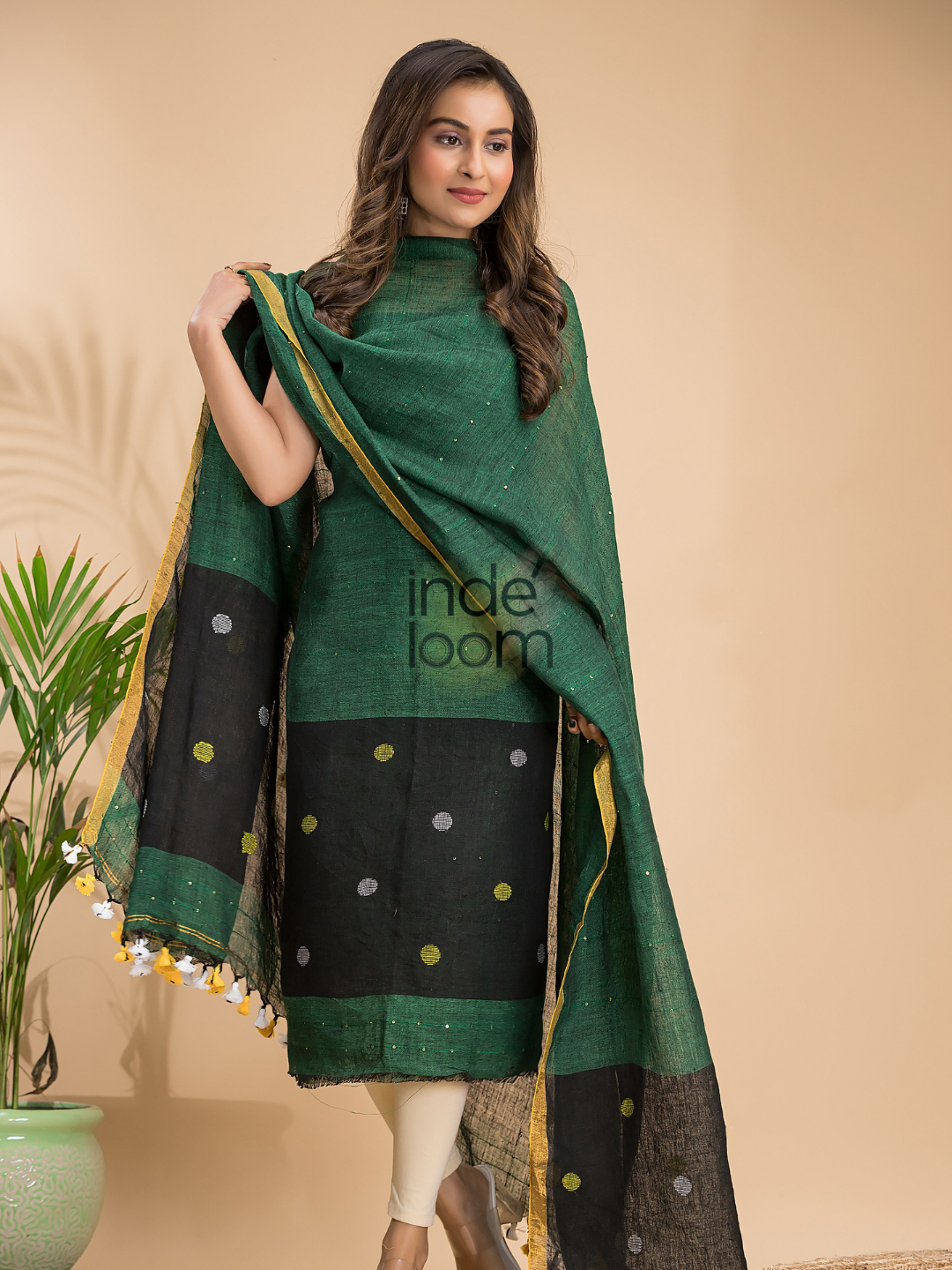 Forest Green Linen X Linen 2-Piece Set Kurti & Dupatta (UNSTITCHED) - 025