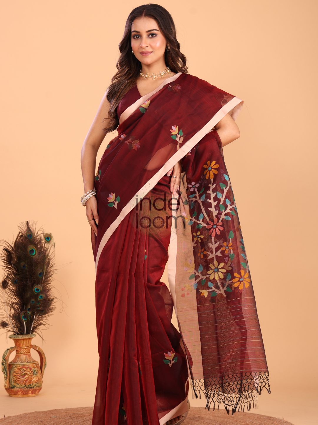 Silk Jamdani Saree With Chestunt Brown - 154