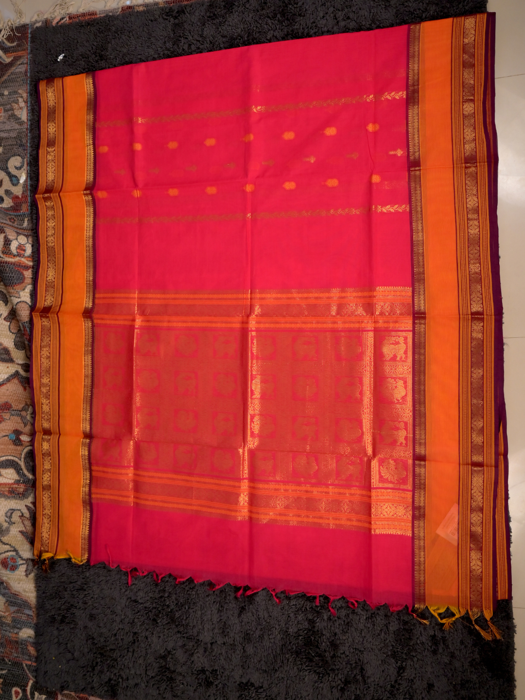 Kanchi Cotton|Rani Pink & Orange/ MAroon