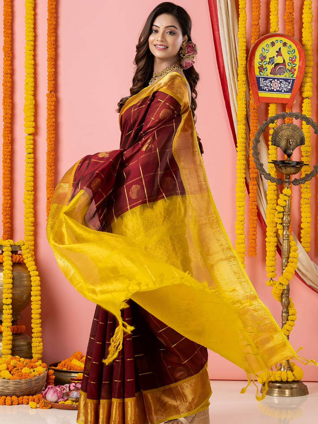 Handloom Korvai Silk Cotton Saree | Deep Maroon