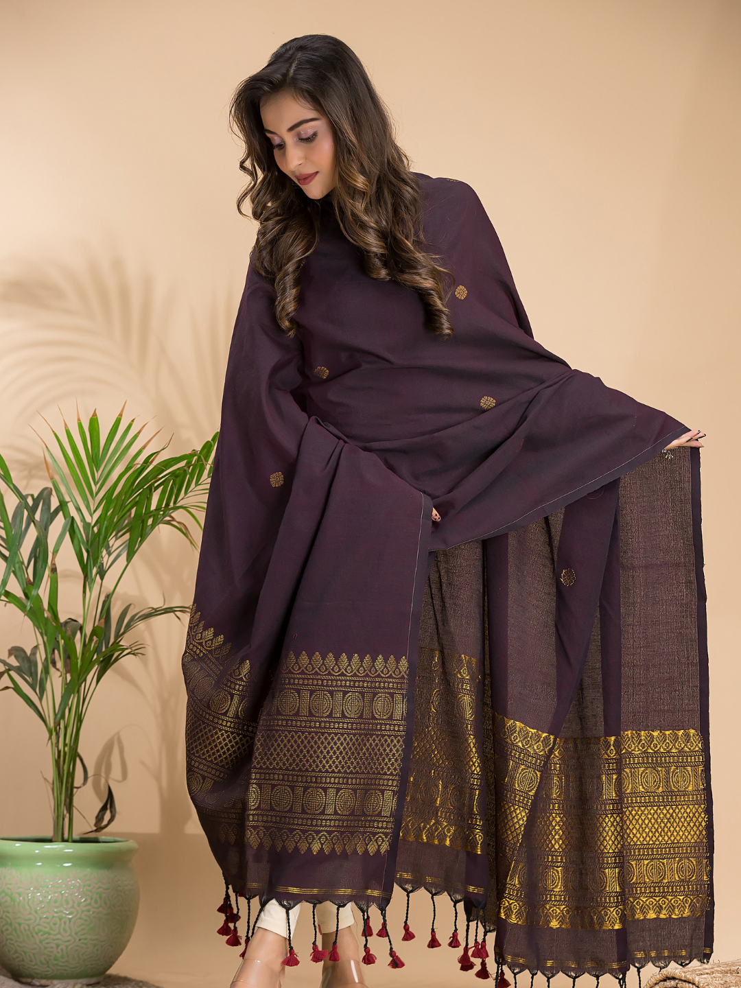 Umber Brown Organic Linen 2-Piece Set Kurti & Dupatta (UNSTITCHED) - 101
