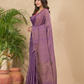 Tissue Linen Handloom Saree With Grape Purple - 017