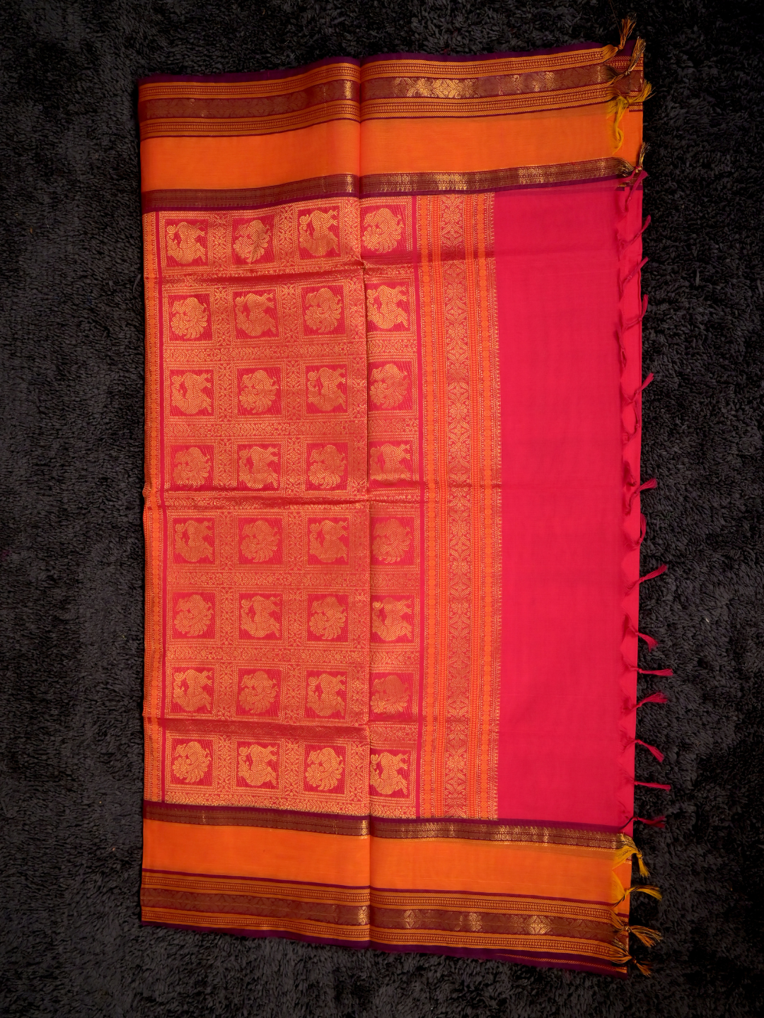 Kanchi Cotton|Rani Pink & Orange/ MAroon