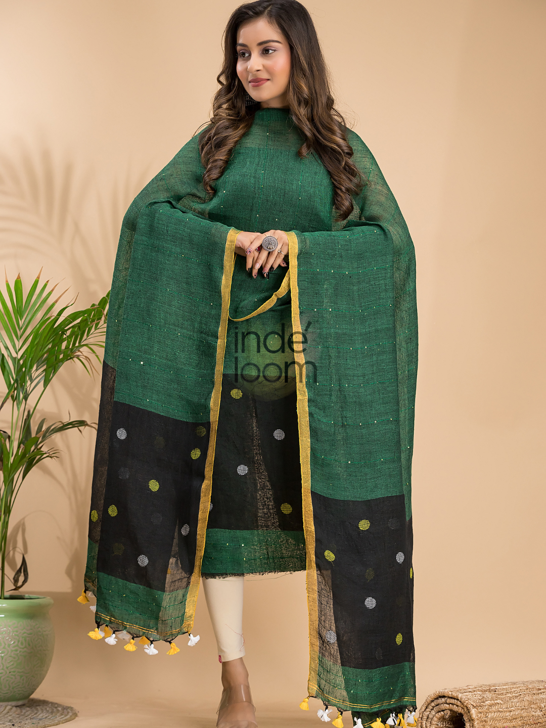 Forest Green Linen X Linen 2-Piece Set Kurti & Dupatta (UNSTITCHED) - 025