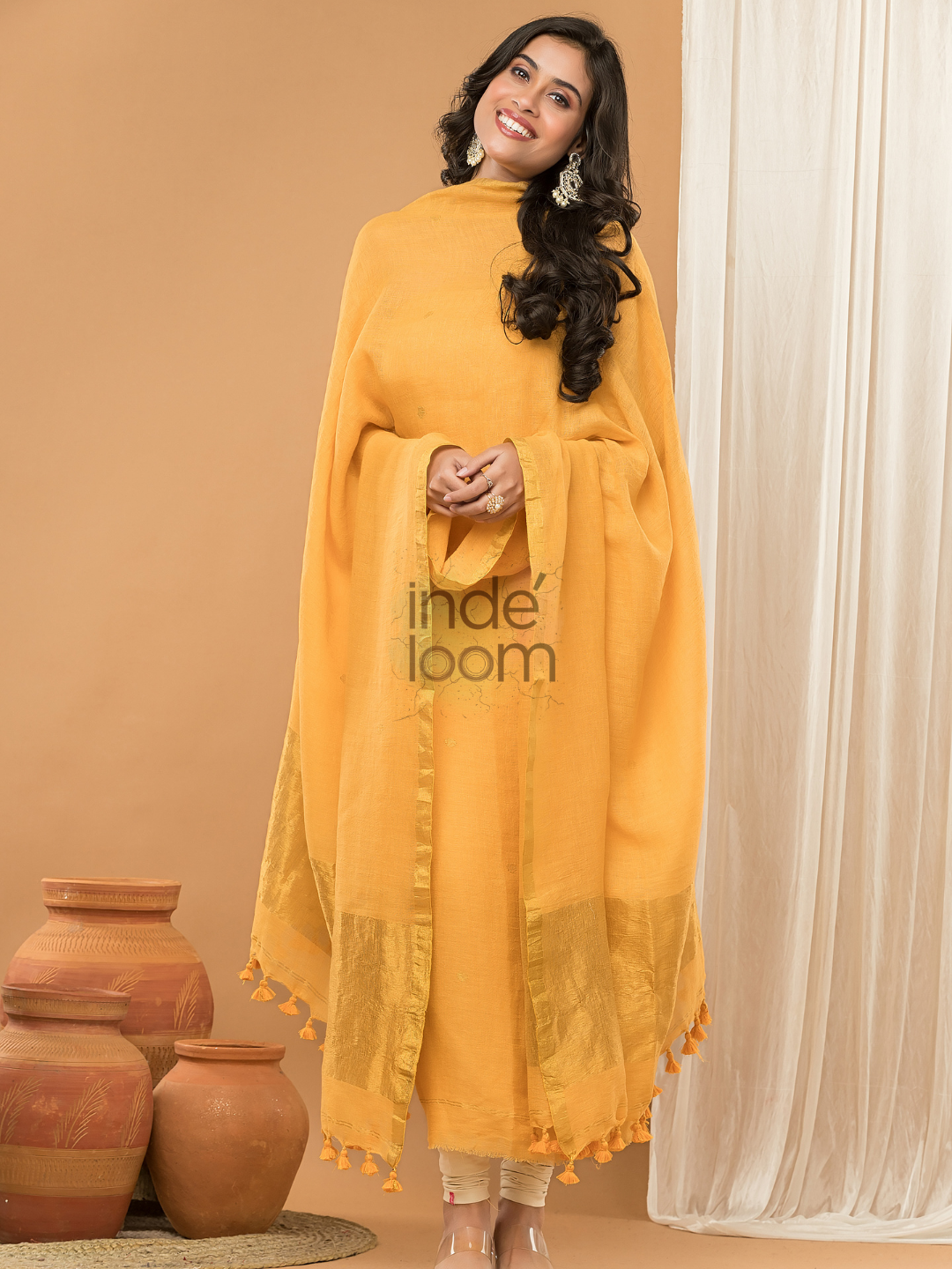 Sunshine Yellow color Jamdani 2-Piece Set Kurti & Dupatta (UNSTITCHED) - 161