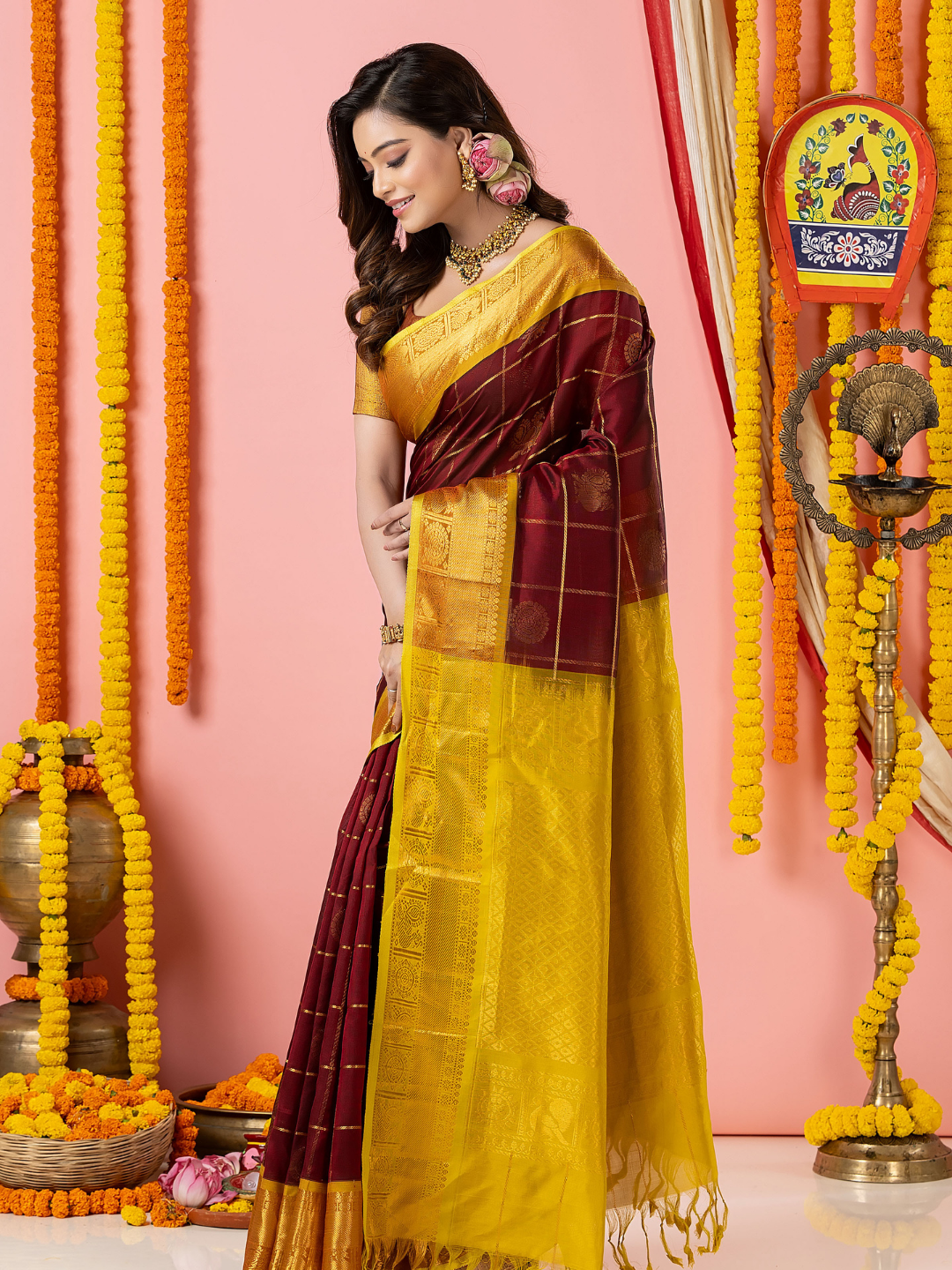 Handloom Korvai Silk Cotton Saree | Deep Maroon