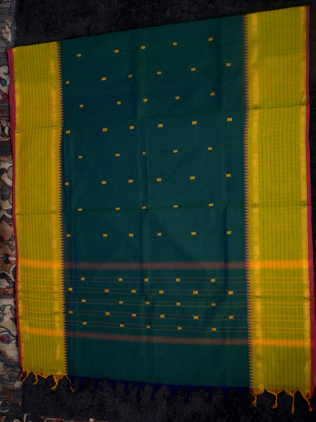 Kanchi Cotton|Aqua Green & Leaf Yellow