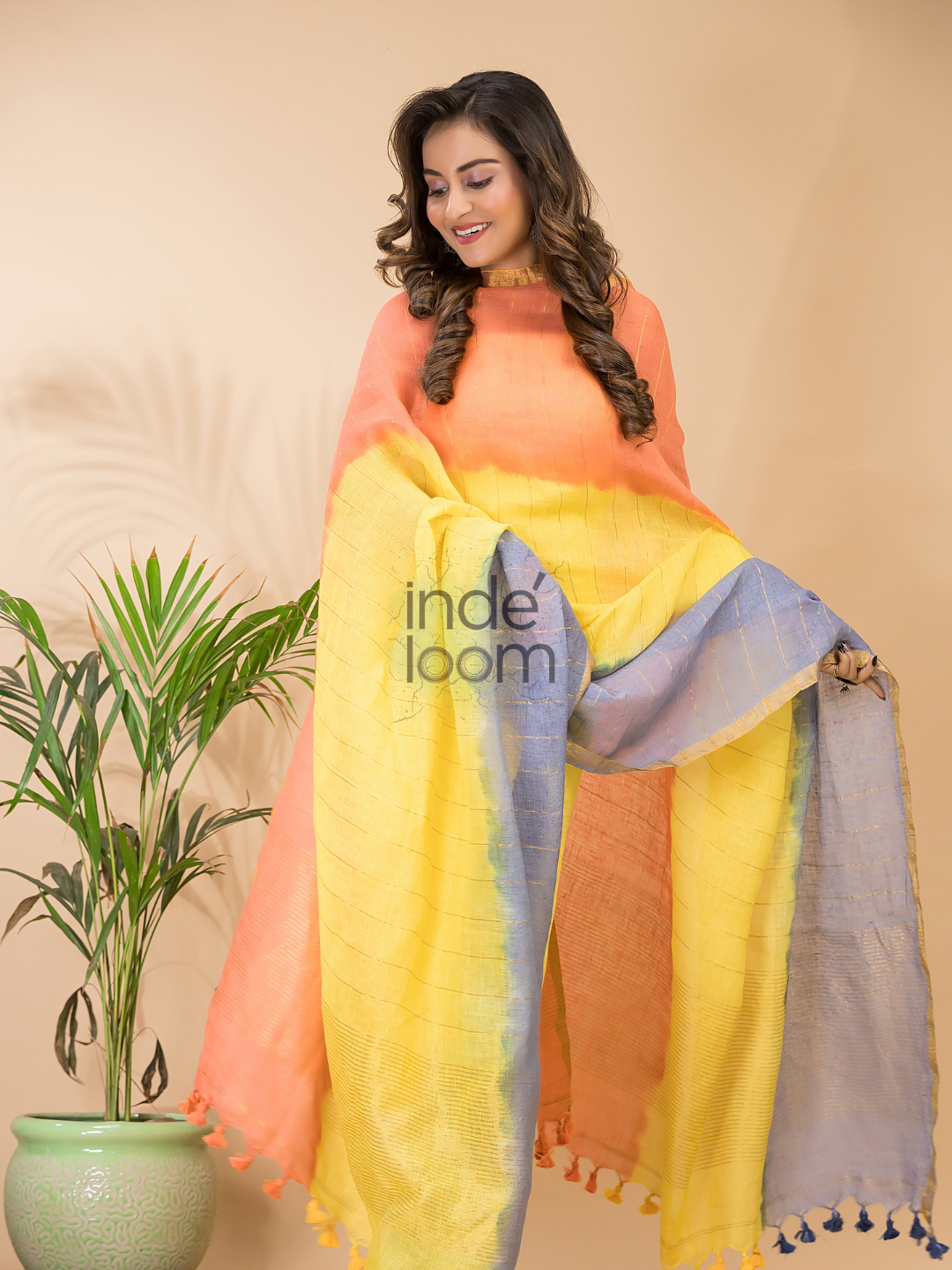Lemon Yellow Handloom Linen X Linen 2-Piece Set Kurti & Dupatta (UNSTITCHED) -512