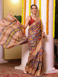 Florals On Tissue Silk Pen Kalamkari Saree - 012