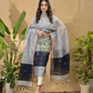 Pigeon Blue Sequin Jamdani 2-Piece Set Kurti & Dupatta (UNSTITCHED) -696