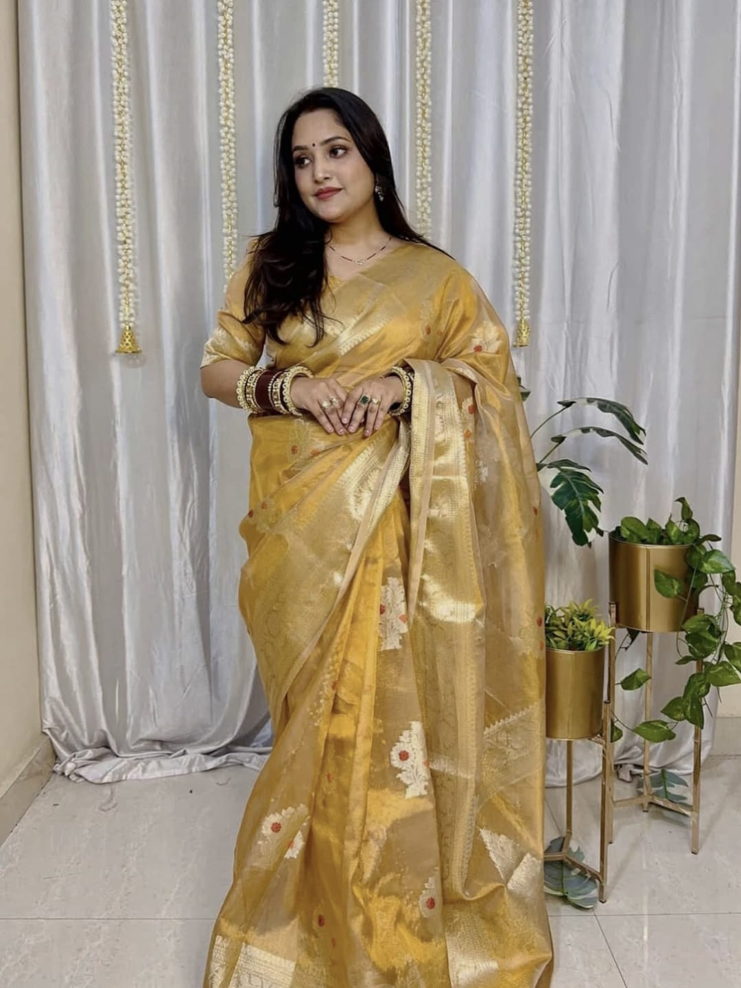 Classic Benarasi Semi Silk Saree | Mustard Gold