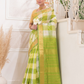 Pure Handloom Korvai Saree | Zari Checks | White and Green