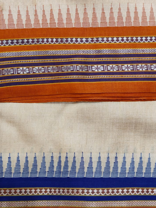 Handwoven Pure Vidarbha Tussar Silk Saree | Ocean Blue and Orange