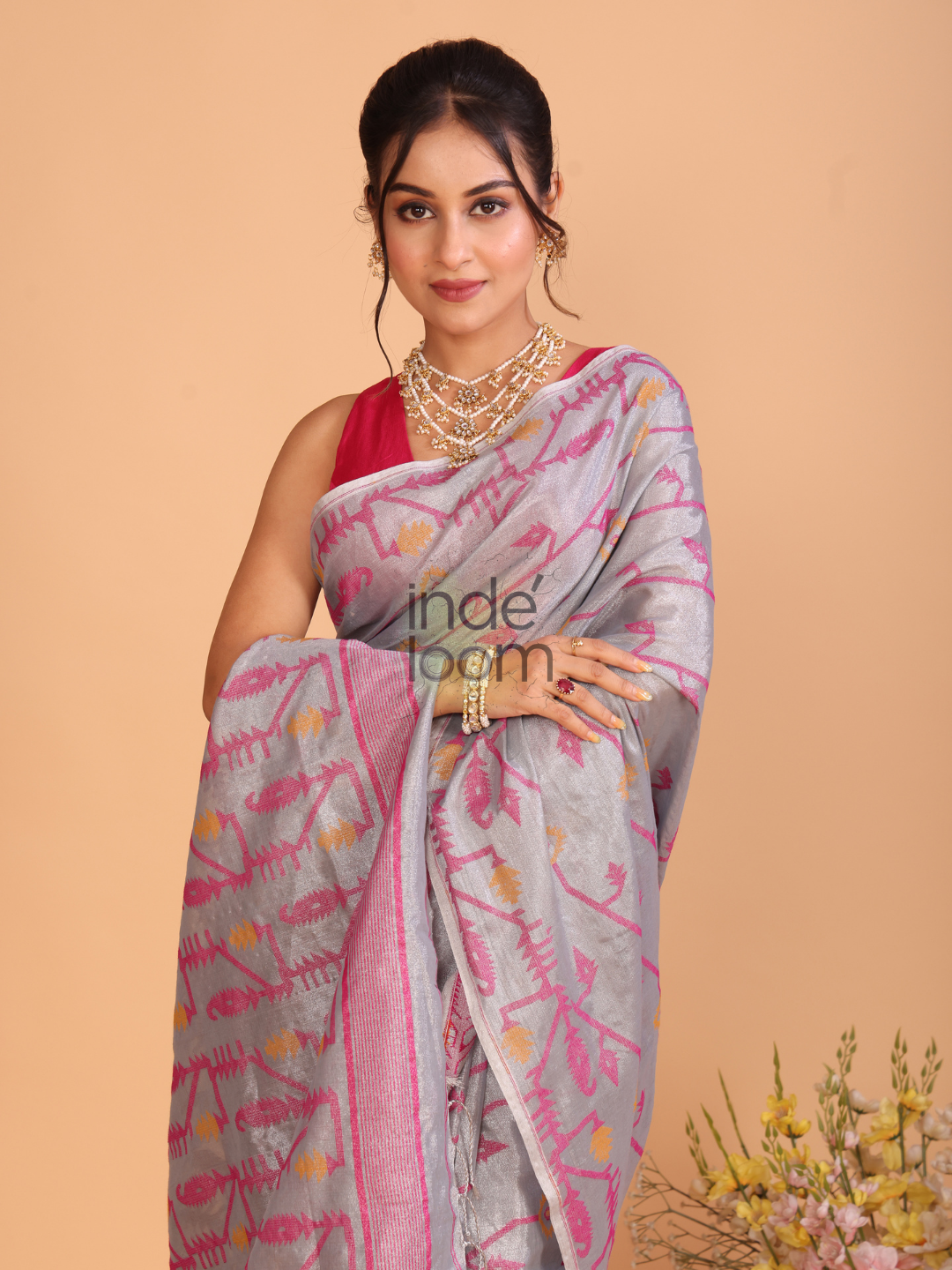 Tissue Jamdani Saree With Light Grey - 104
