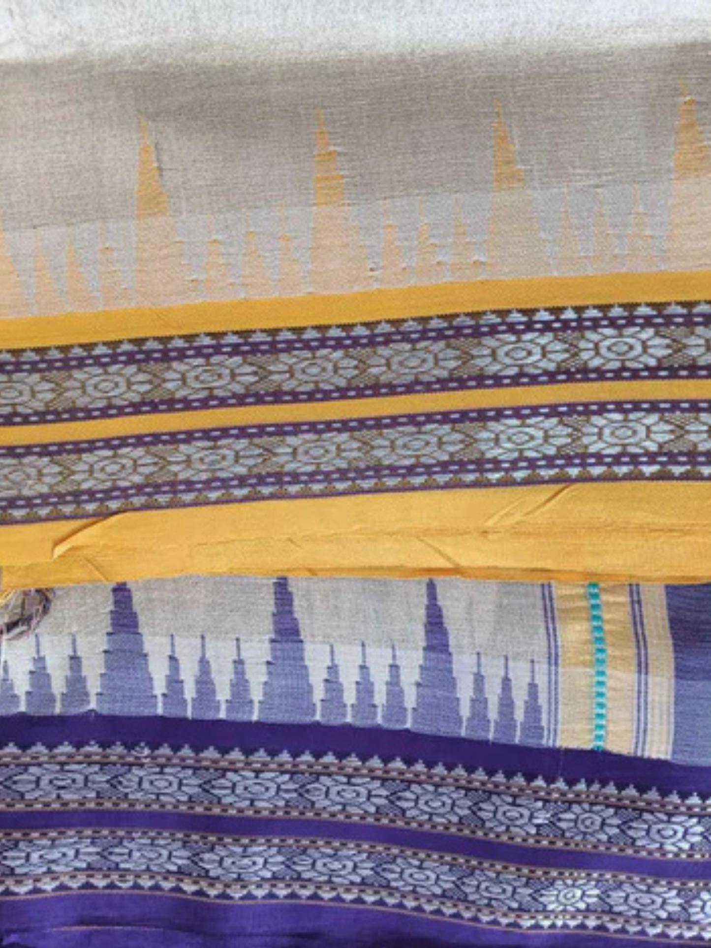 Yellow Handloom Vidarbha Tussar Silk Saree with Multicolor Contrast Border -106