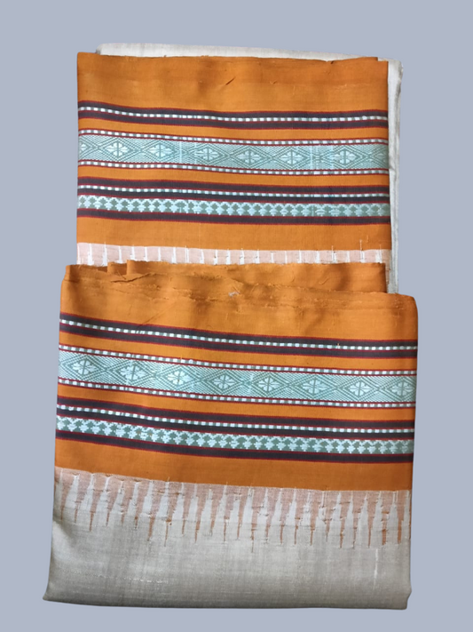 Golden Yellow Handloom Vidarbha Tussar Silk Saree with Multicolor Contrast Border -004