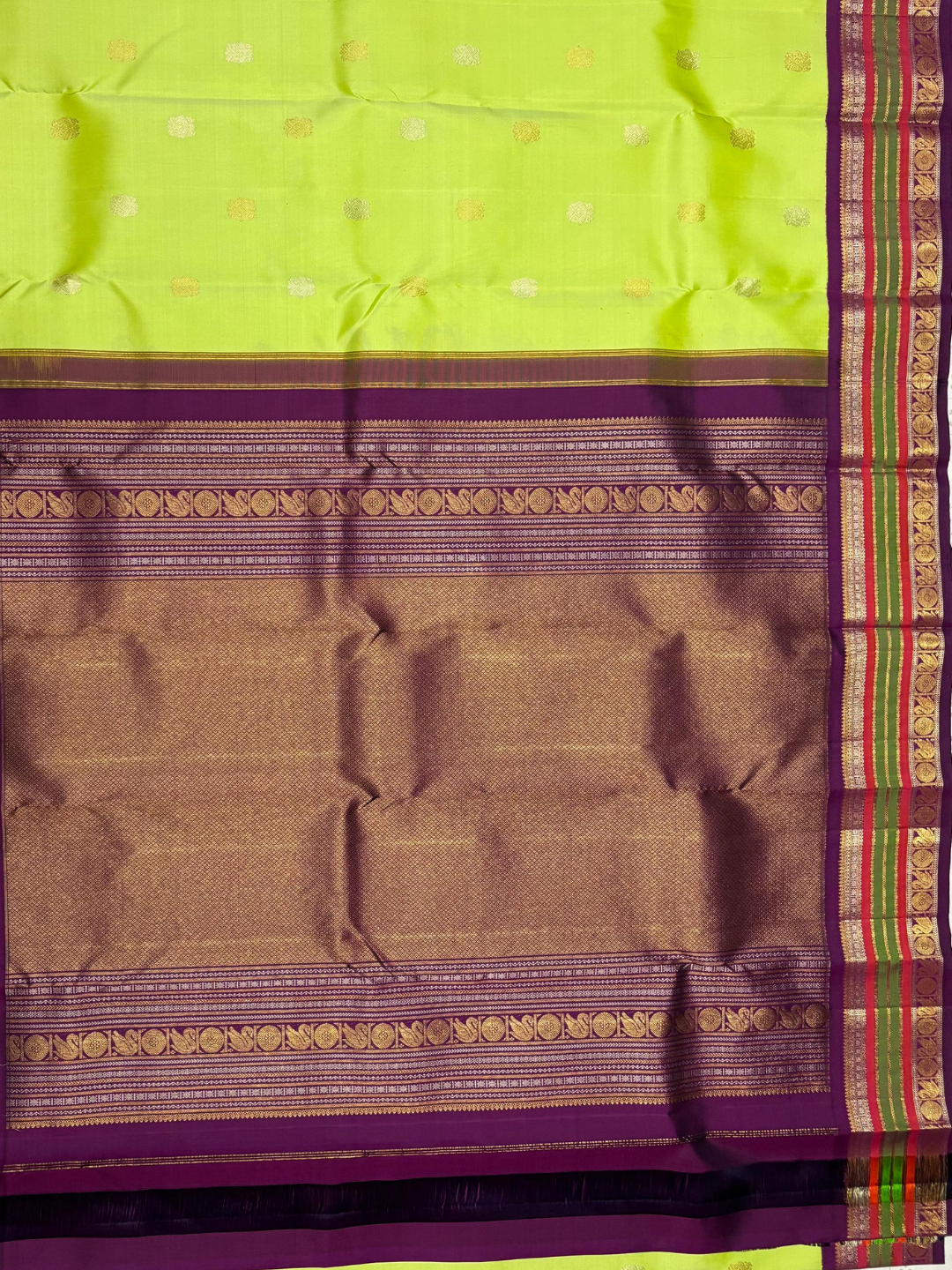 Handwoven Pure Gadwal Silk Saree  |  Parrot Green