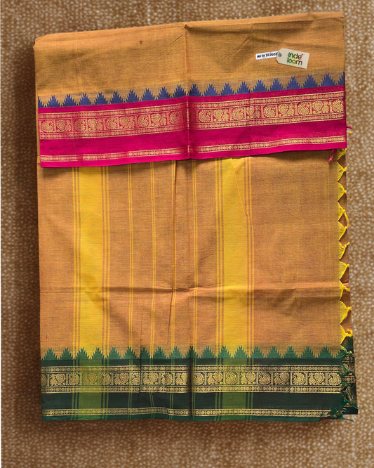 Kanchi Cotton|Mustard Yellow & Rani Pink