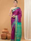 Pure Handloom Korvai Saree | Orchid Purple Cyan Blue