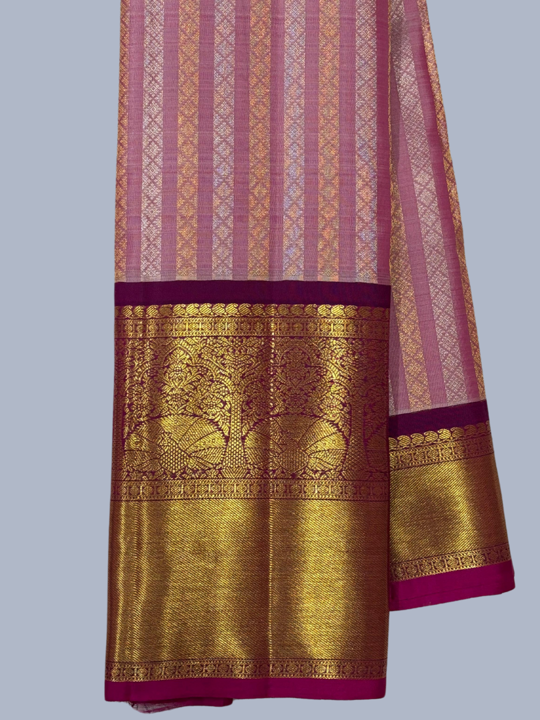 Pure Handwoven Kanchi  Silk Saree In Light Pink -215