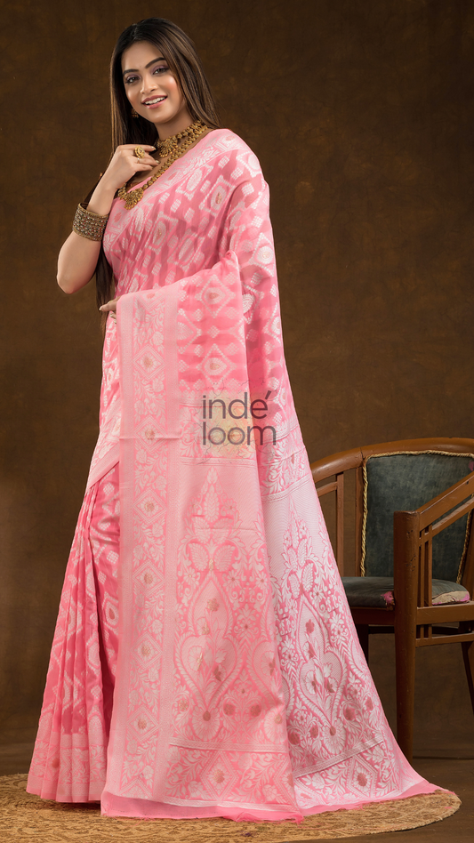 Chanderi Cotton Ethnic Motifs Saree | Rose Pink