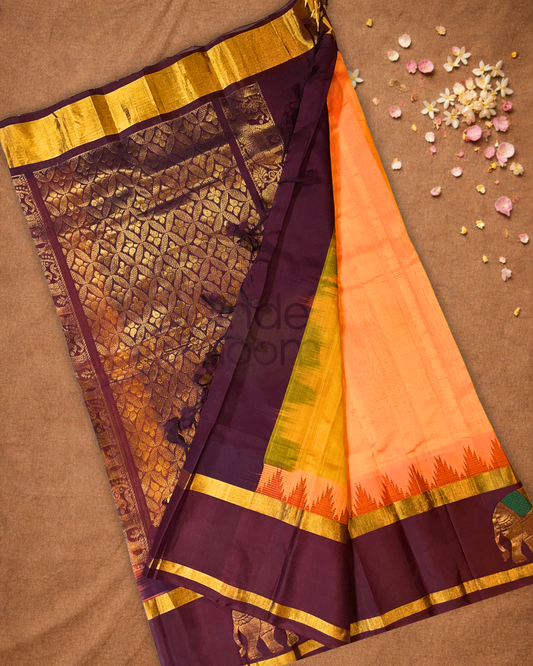 Pure Handloom Korvai Saree | Carrot Orange