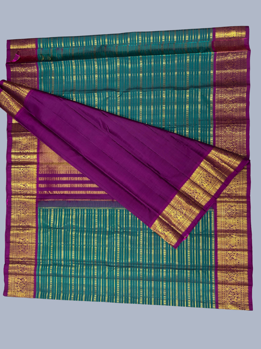 Pure Handwoven Gadwal Silk Saree in Pine Green - 013