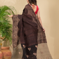 Matka Silk Jamdani Saree With Dark Brown - 022