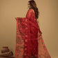 Handwoven Pure Jamdani Muslin Saree  |  Classic Red
