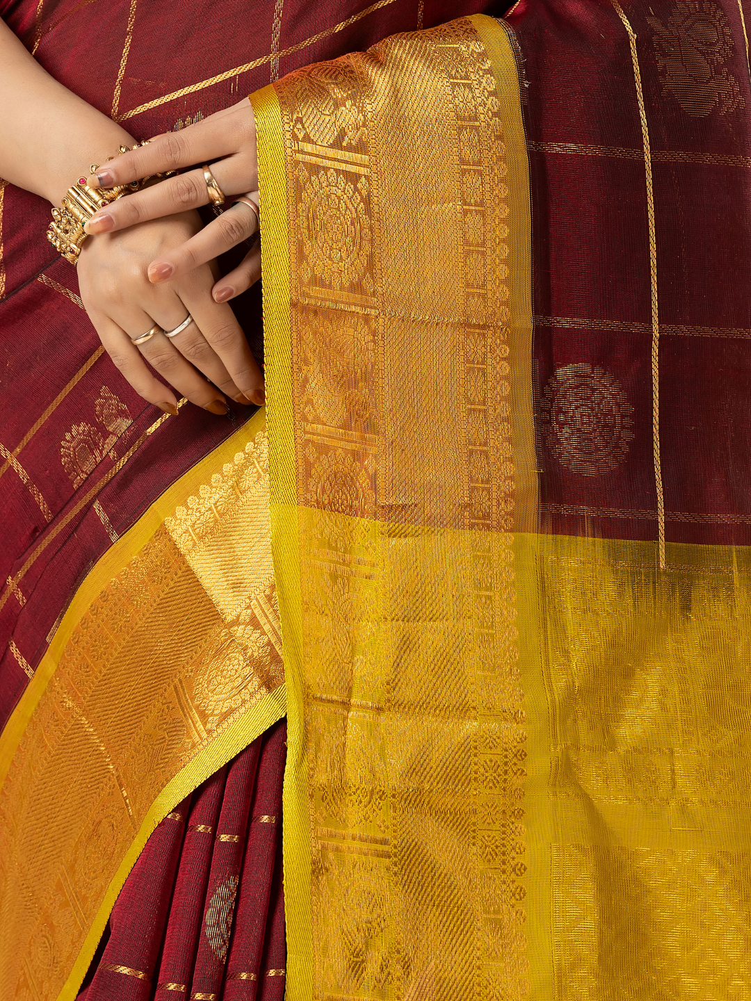 Handloom Korvai Silk Cotton Saree | Deep Maroon
