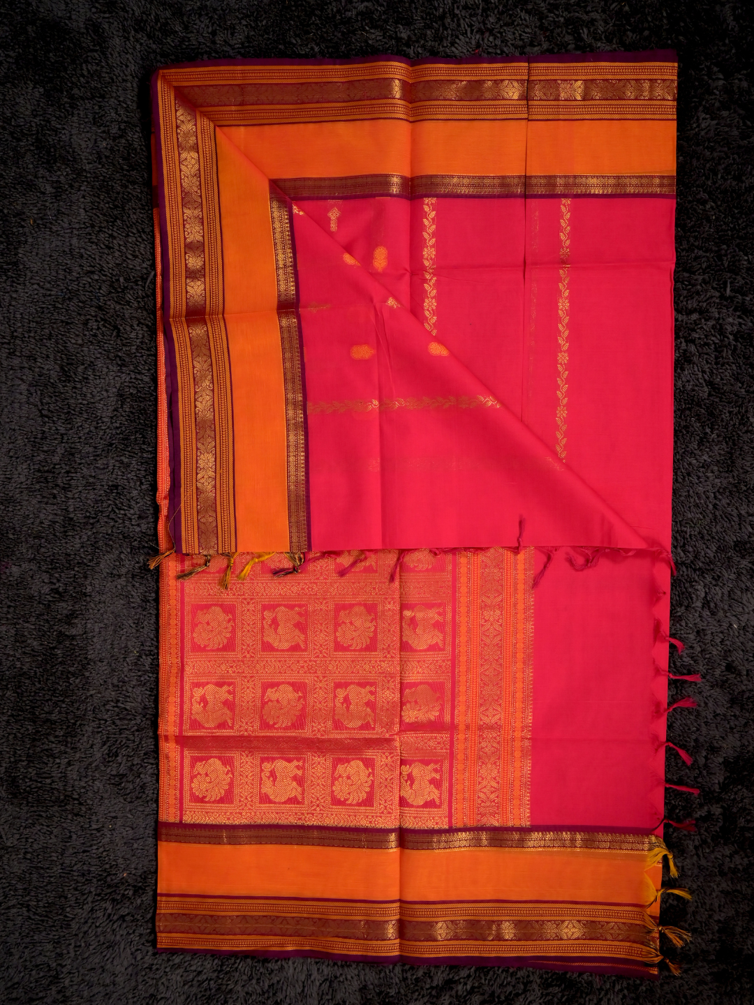 Kanchi Cotton|Rani Pink & Orange/ MAroon