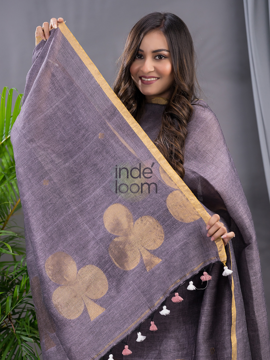 Pigeon Blue Cotton Linen 2-Piece Set Kurti & Dupatta (UNSTITCHED) - 124