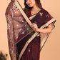 Silk Jamdani Saree With Burgundy Red Brown - 155