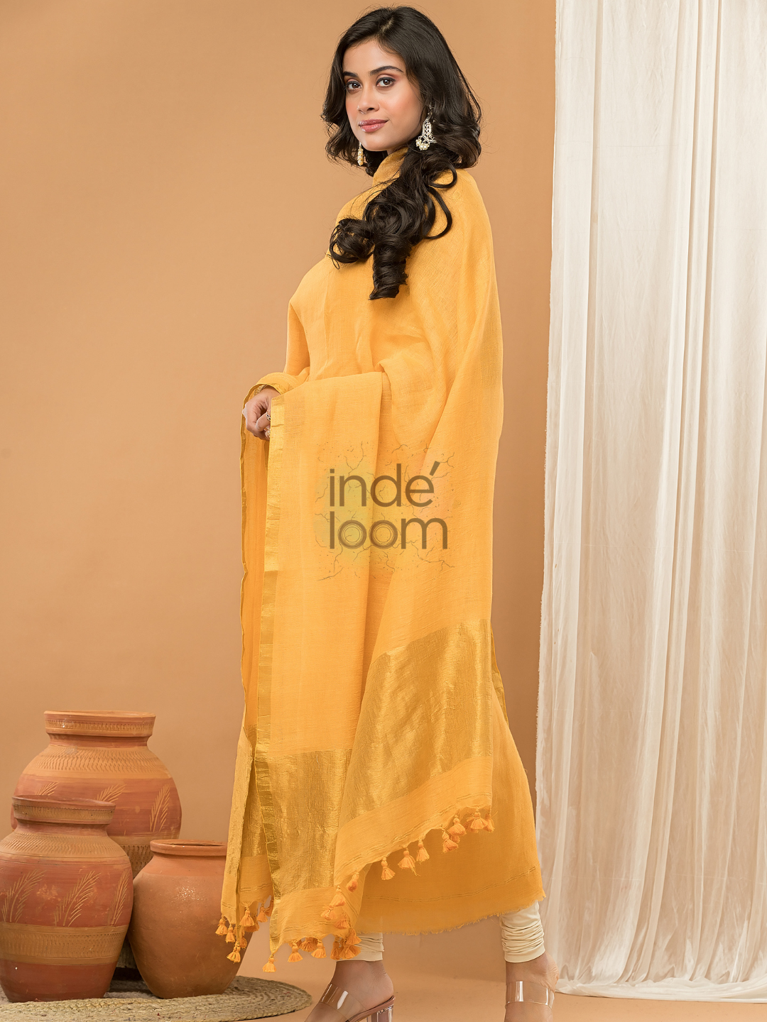 Sunshine Yellow color Jamdani 2-Piece Set Kurti & Dupatta (UNSTITCHED) - 161
