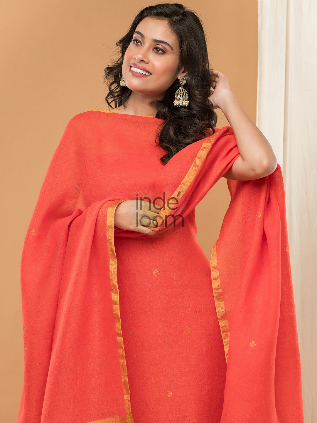 Linen Jamdani Unstitched 2-Piece Kurti  |  Bright Red