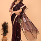 Silk Jamdani Saree With Burgundy Red Brown - 155