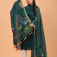 Pine Green Linen Jamdani 2-Piece Set Kurti & Dupatta (UNSTITCHED) - 076