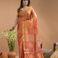 Tissue Silk Saree In Fire Orange and Golden Border - 031