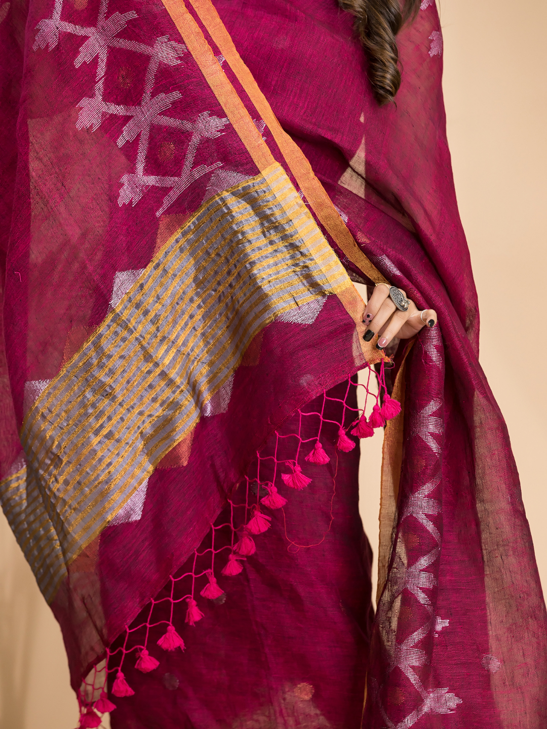 Cherry Red Linen X Line 2-Piece Set Kurti & Dupatta (UNSTITCHED) - 102