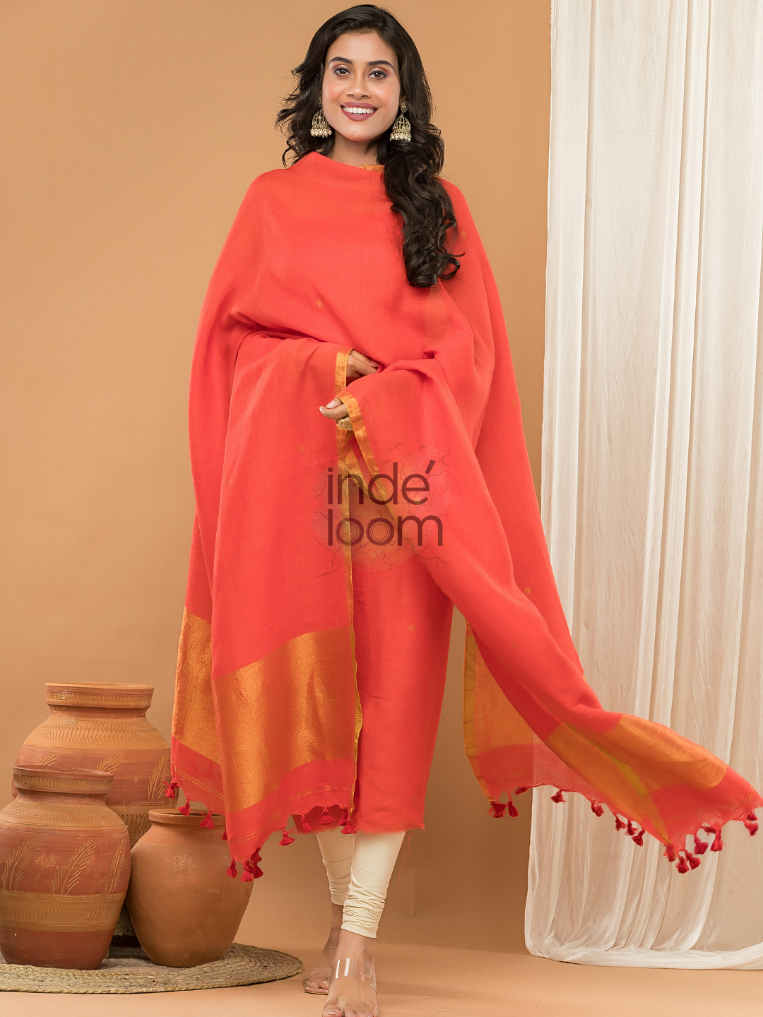 Linen Jamdani Unstitched 2-Piece Kurti  |  Bright Red