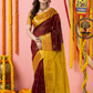 Handloom Korvai Silk Cotton Saree | Deep Maroon