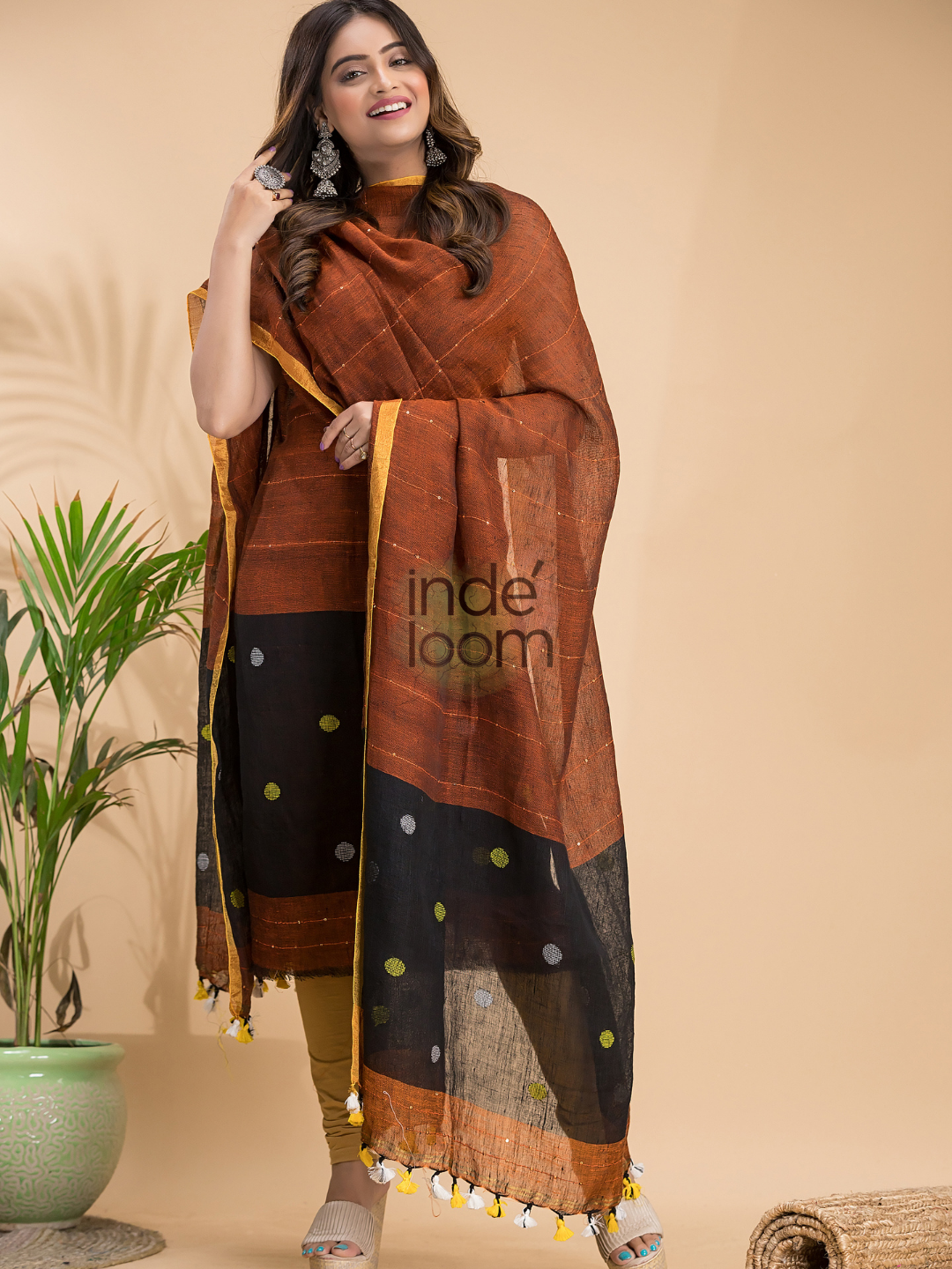 Saddle Brown | Handloom Jamdani Linen Unstitched 2-Piece Kurti